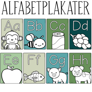 Alfabetplakater grønn med hvit